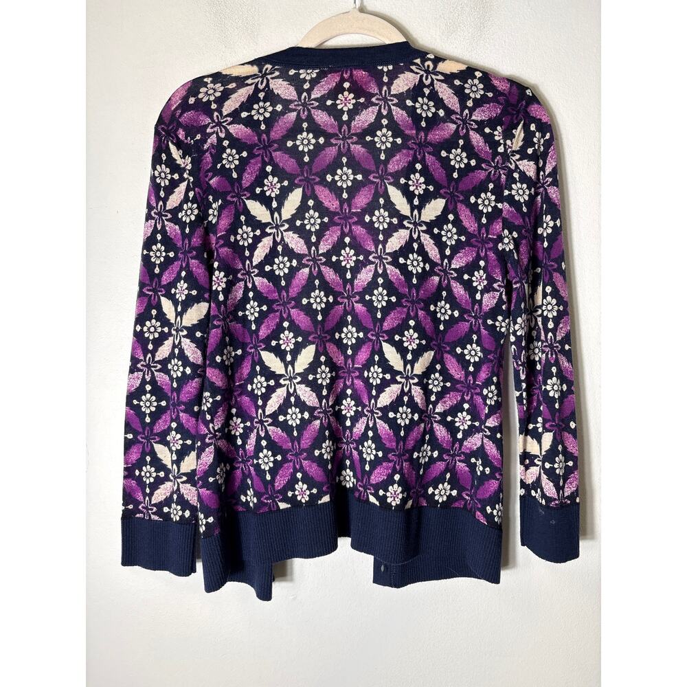 Tory Burch Purple Off White Long Sleeve Wool Cardigan Sz M - Picture 3 of 3